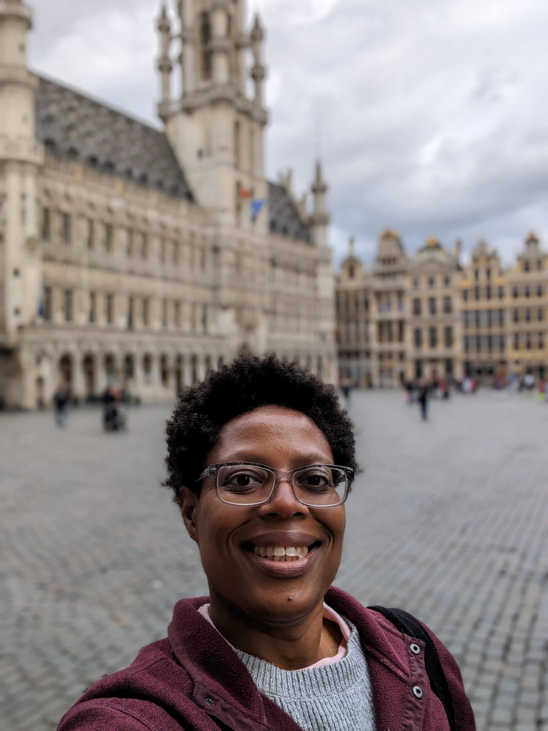 Selfie of Brittany Gates before the Grand Place in Brussels, Belgium.